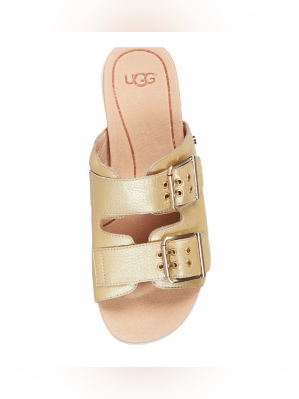 UGG Metallic Gold Double-Buckle Slide Sandal classic chic minimalist summer 90’s